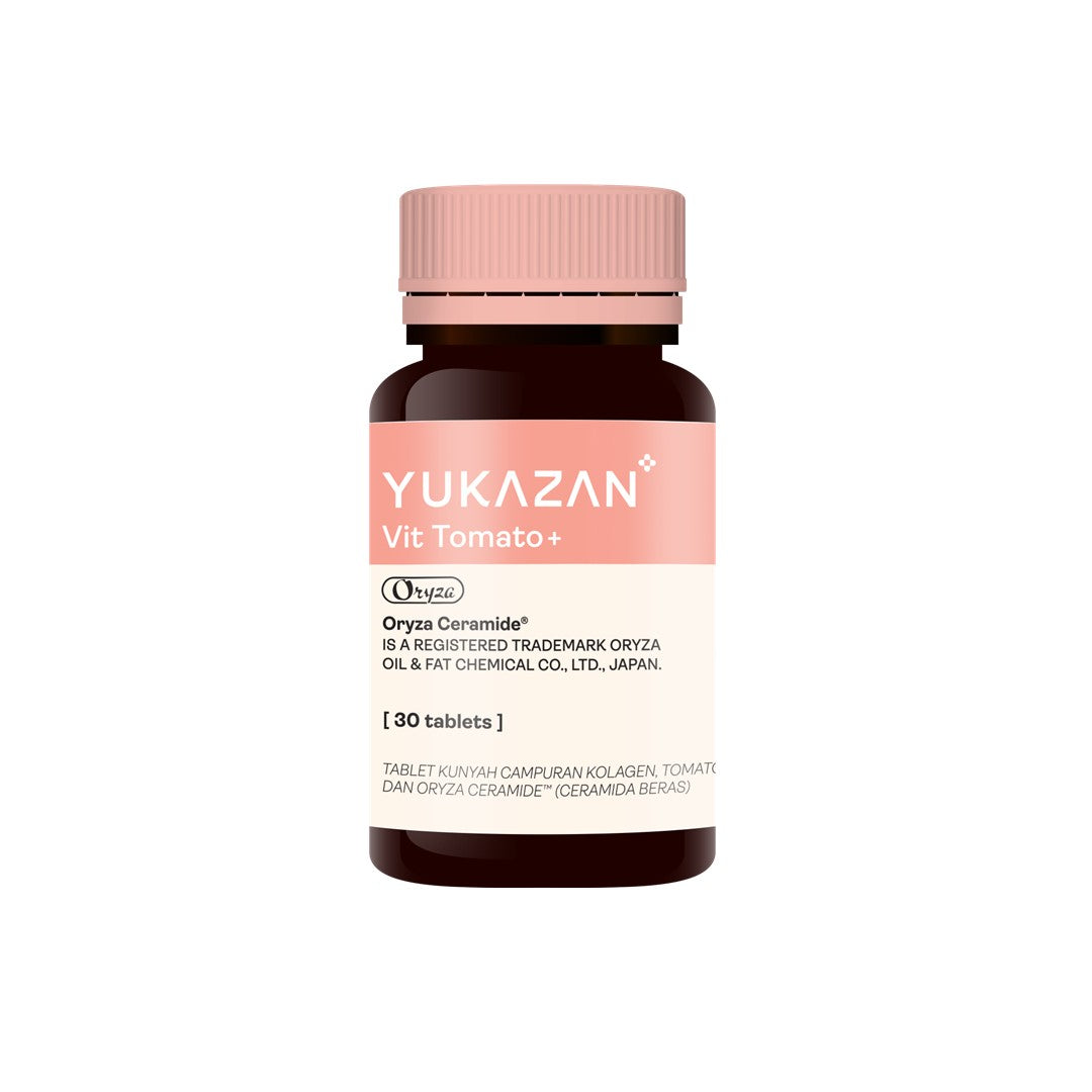 Yukazan Vit Tomato+ Brightening Supplement - Collagen, White Tomato, Oryza Ceramide Chewable Tablet - Oral Sunblock (30's)