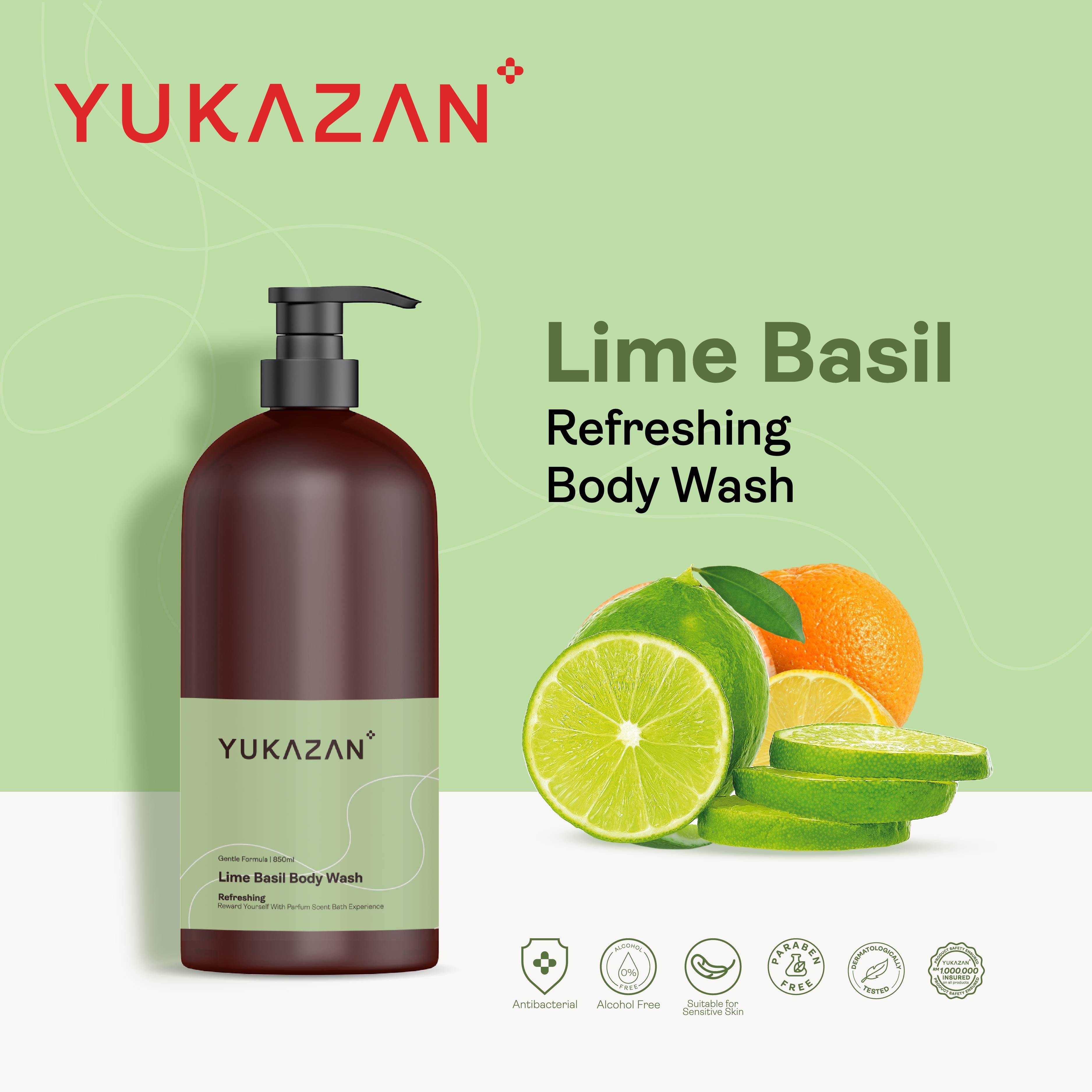 Yukazan Lime Basil Body Wash 850ml Shower Foam / Antibacterial and Alcohol Free / Body Shampoo