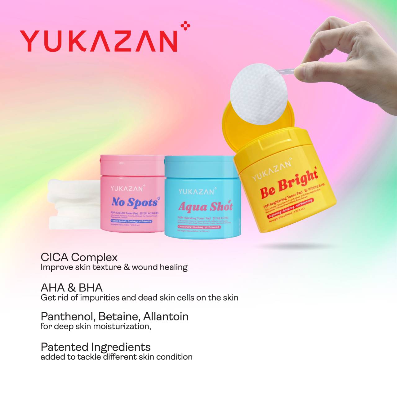 Yukazan POP! Be Bright Brightening Toner Pad 60'S / Soothing / pH Balancing / Skin care / Face / Moisturizing