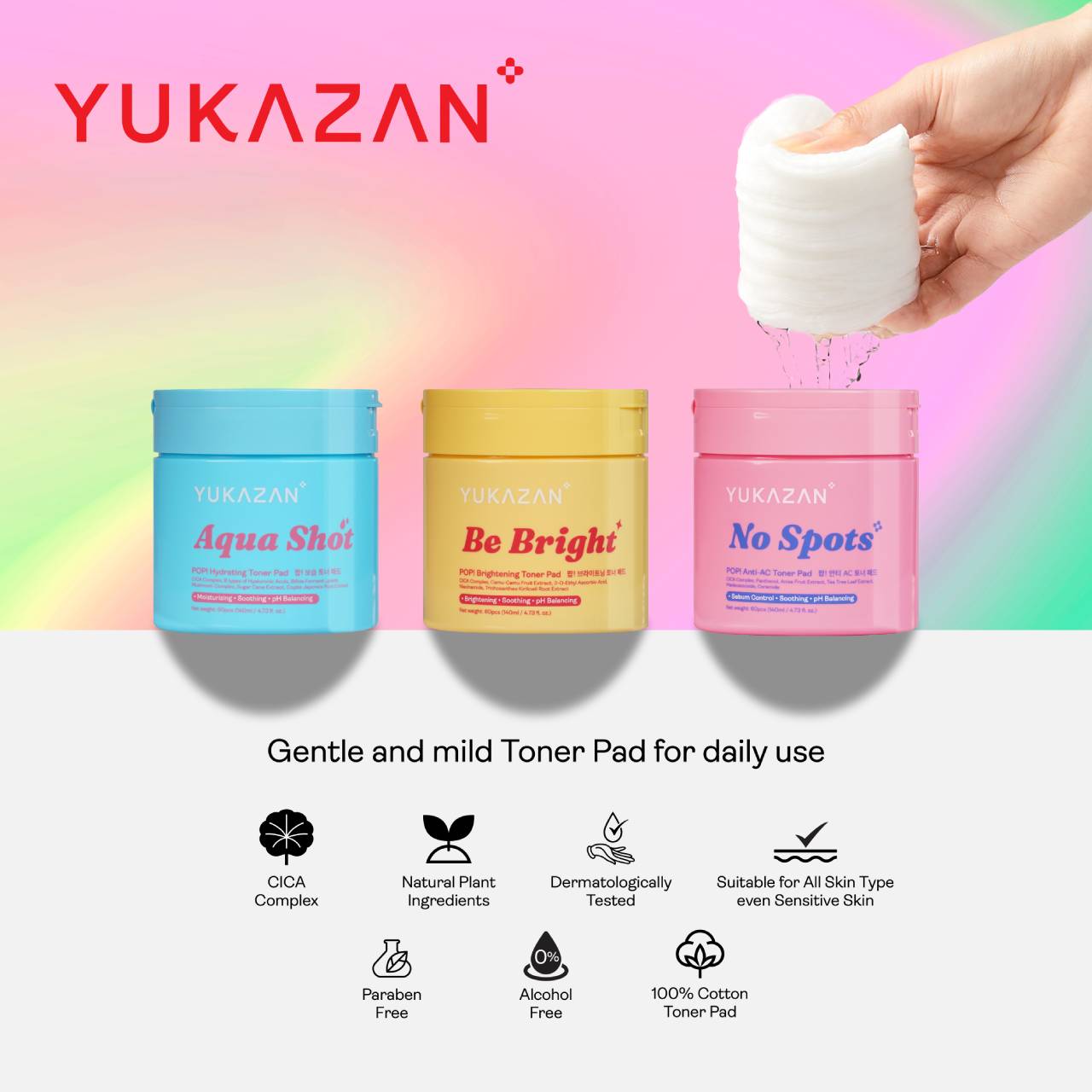 Yukazan POP! Be Bright Brightening Toner Pad 60'S / Soothing / pH Balancing / Skin care / Face / Moisturizing