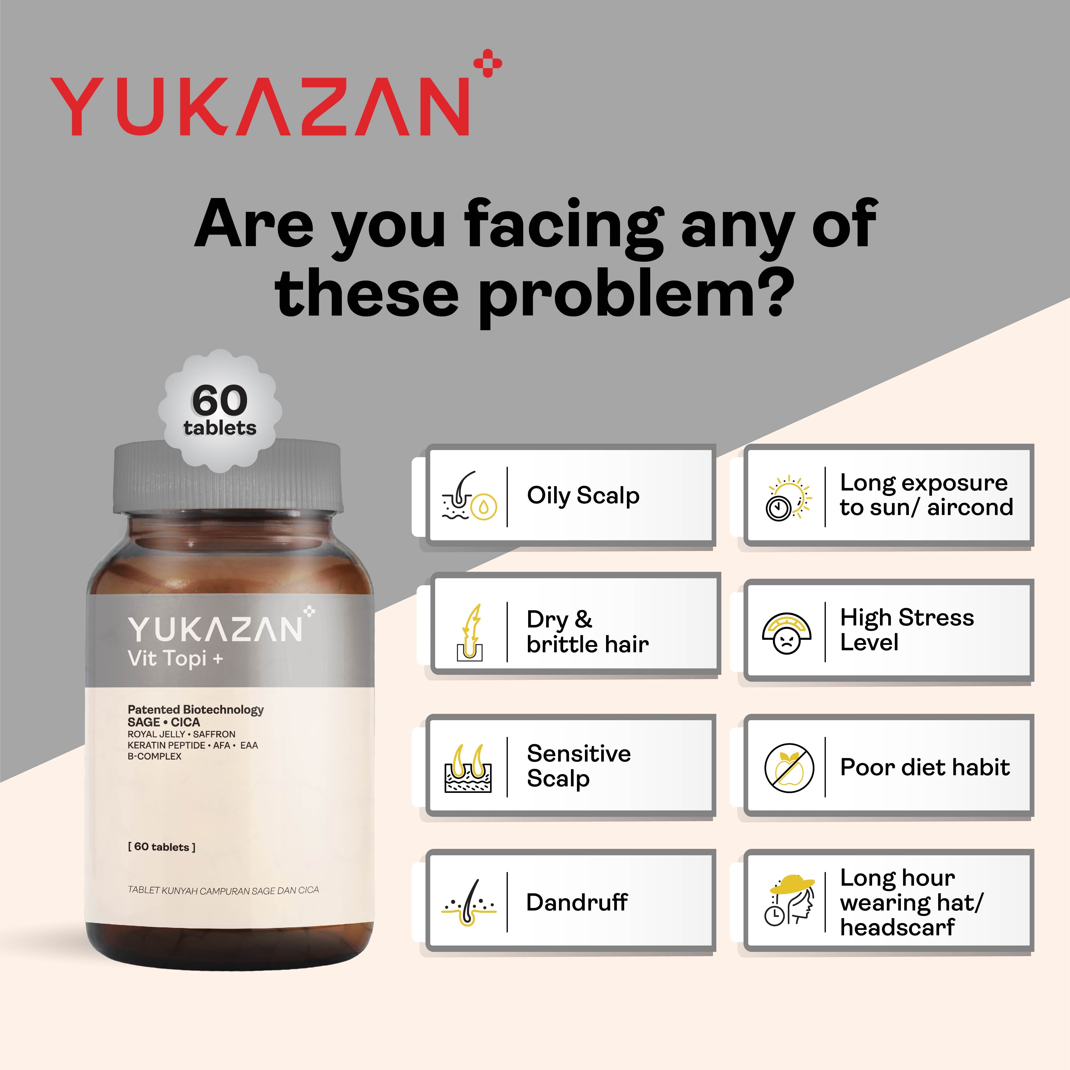 Yukazan Vit Topi+ 60's Hair Growth Chewable Supplement/ Healthy Hair Scalp / Anti Hair Loss / Hair Growth