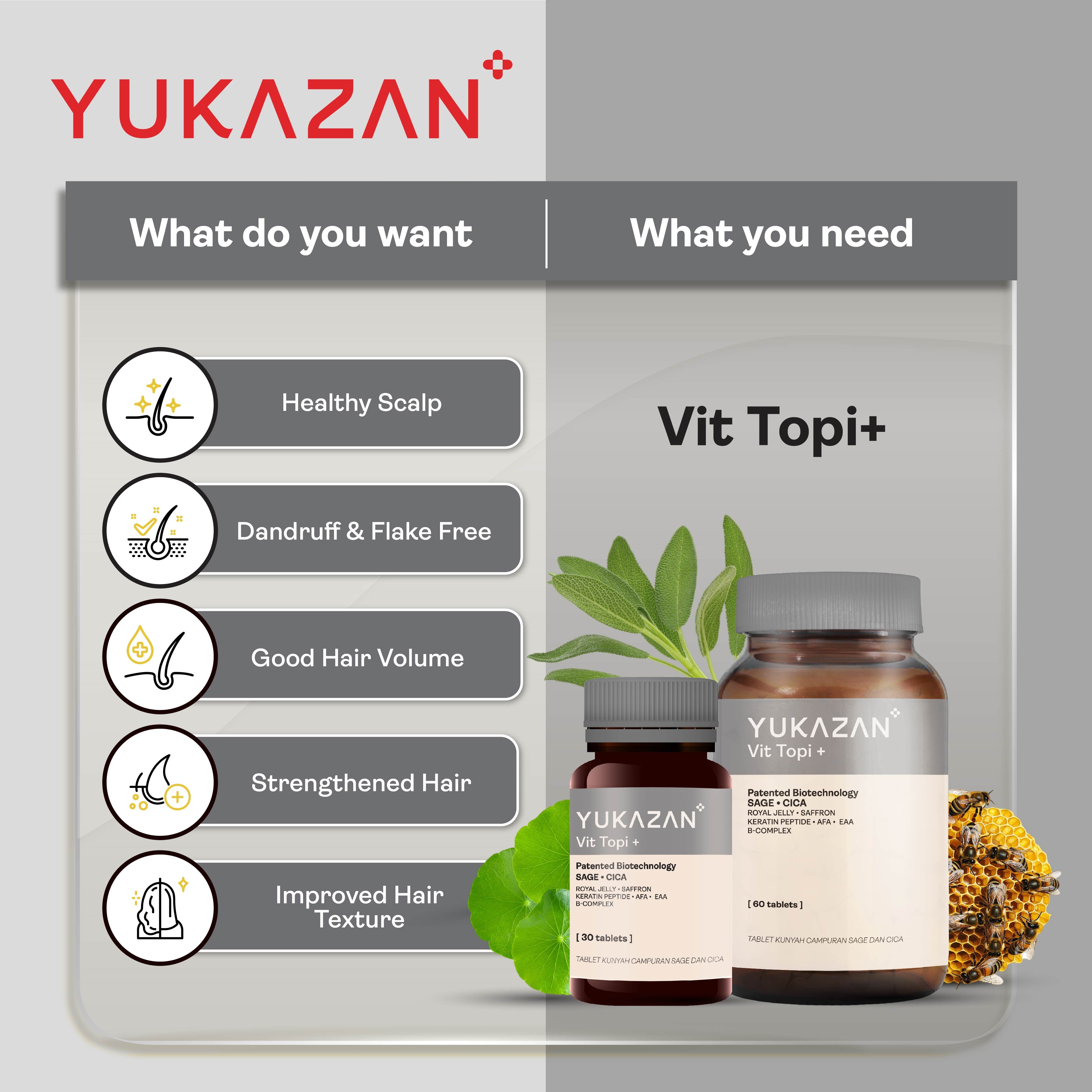 Yukazan Vit Topi+ 60's Hair Growth Chewable Supplement/ Healthy Hair Scalp / Anti Hair Loss / Hair Growth