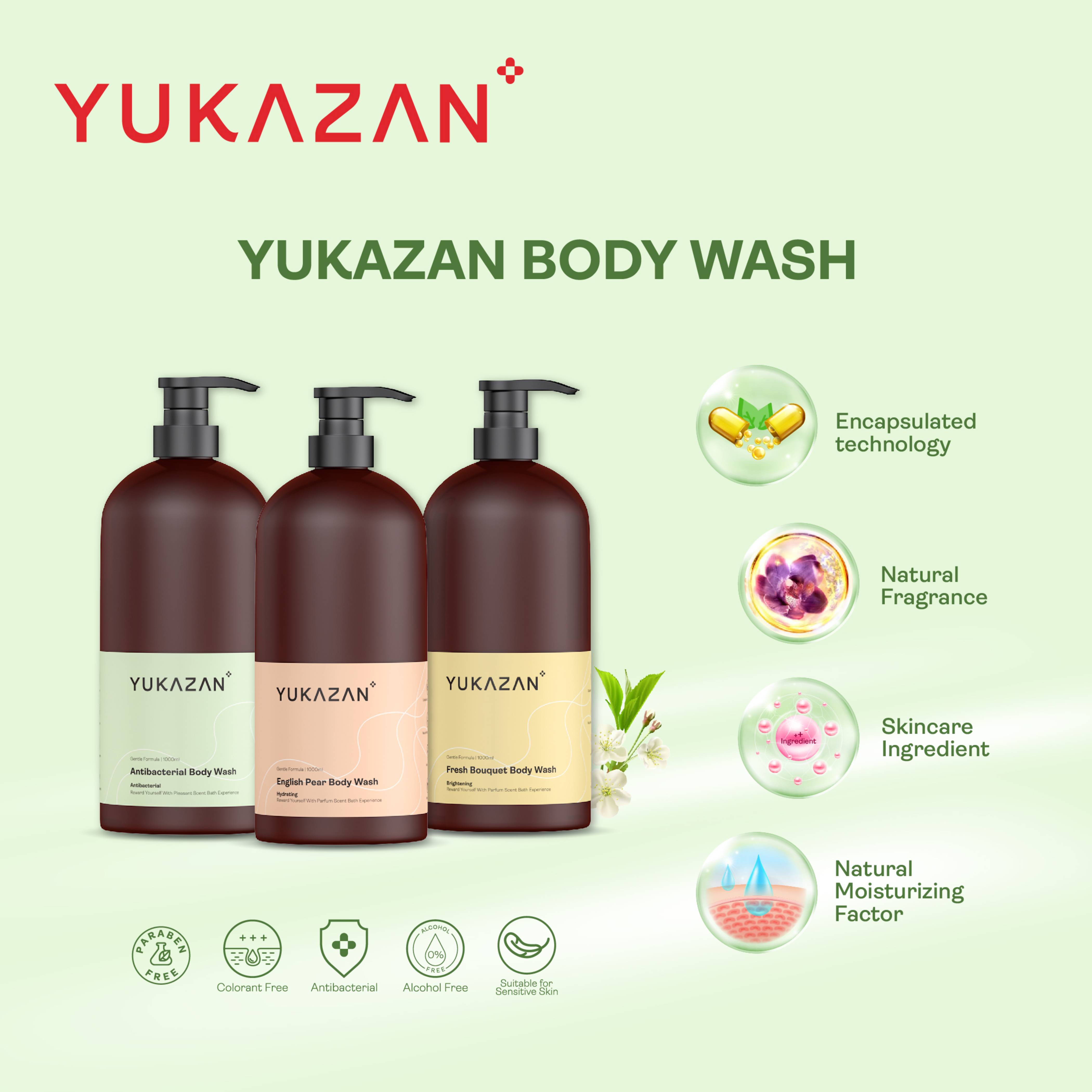 Yukazan English Pear Body Wash 1000ml Body Shower Foam / Antibacterial and Alcohol Free / Body Shampoo - Yukazan Official Store