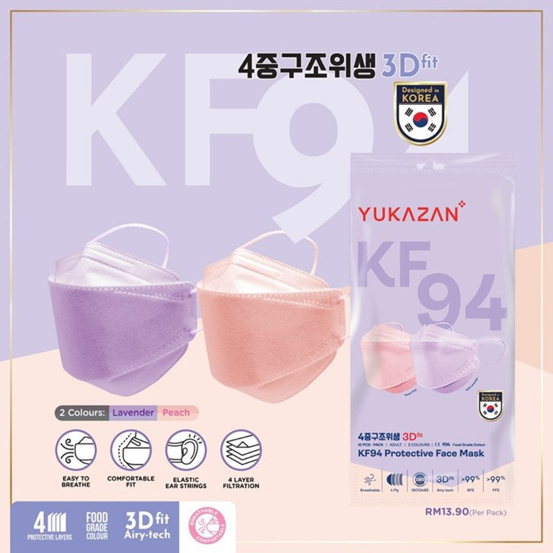 Yukazan Adult KF94 Lavender & Peach Protective Respirator Face Mask (10 Pcs/Pack) - Yukazan Official Store